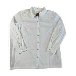 J Jill White Button Up Dress Shirt Jewel Crystal Buttons Women's Size XL NWT‎